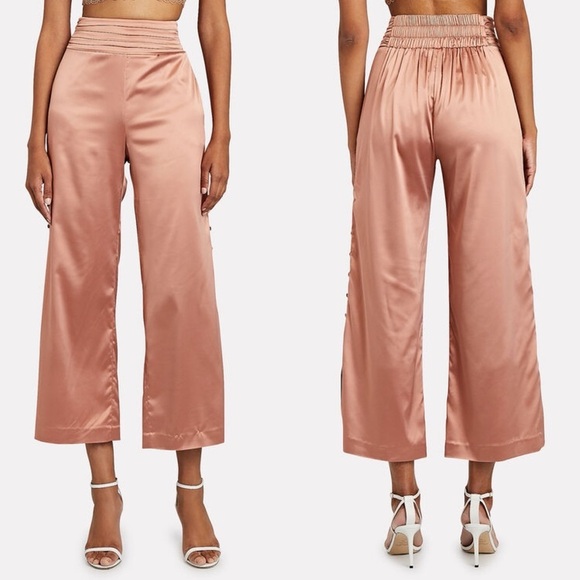 NIGHT NIGHT BY JONATHAN SIMKHAI Satin Wide-Leg Trousers in Rose Beige  sz XS - Picture 1 of 11